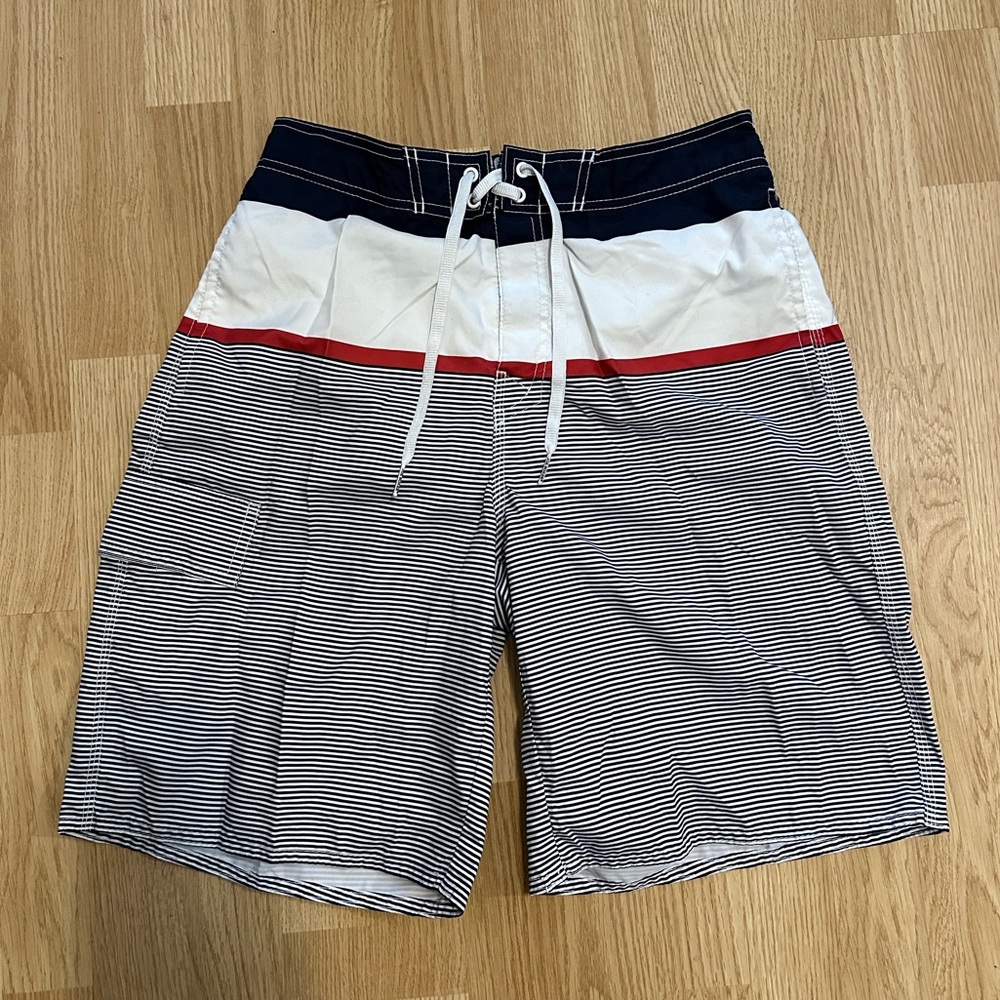 Joe Boxer swim trunks bathing suit shorts blue white red